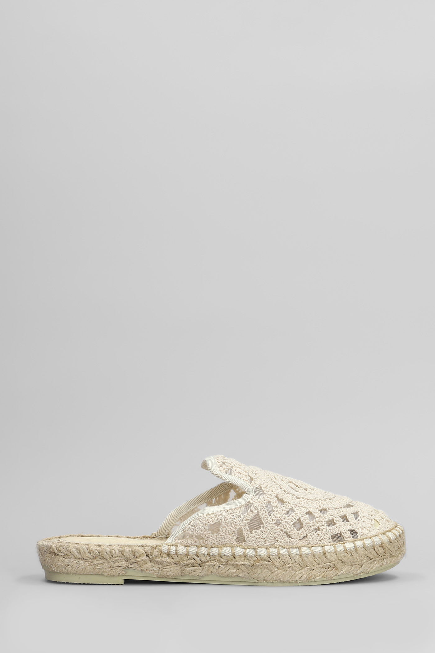 Mc2 Saint Barth Isa Macrame Slipper-mule In Beige Canvas In Neutral
