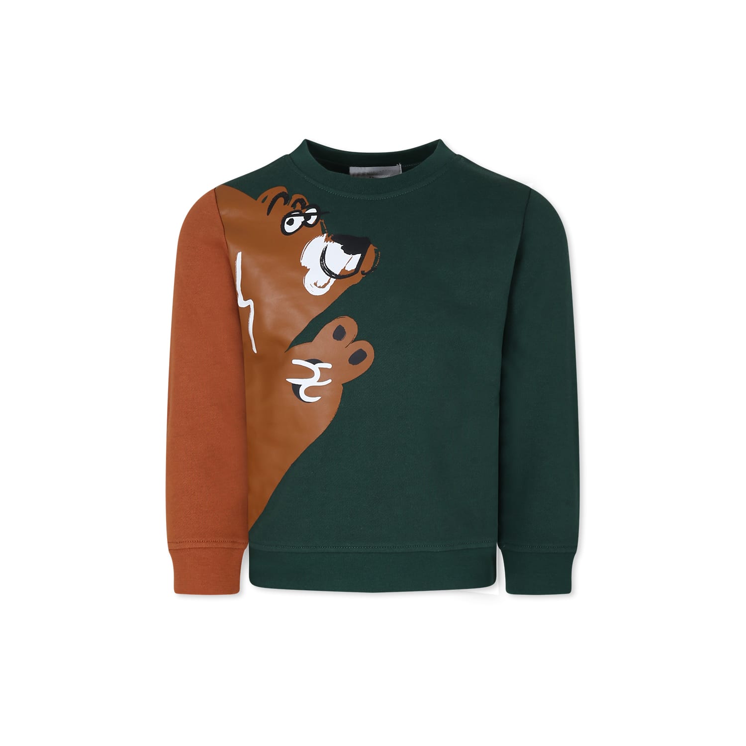 Stella Mccartney Kids' Green Sweatshirt For Boy With Bear