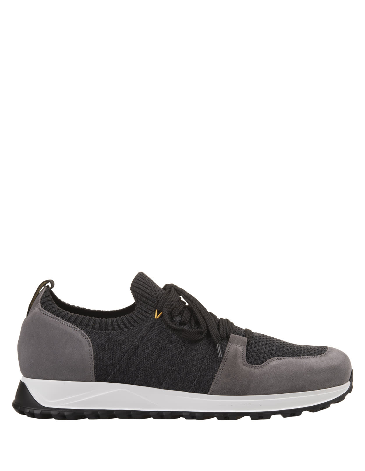 Grey And Black Leather And Fabric Sneakers