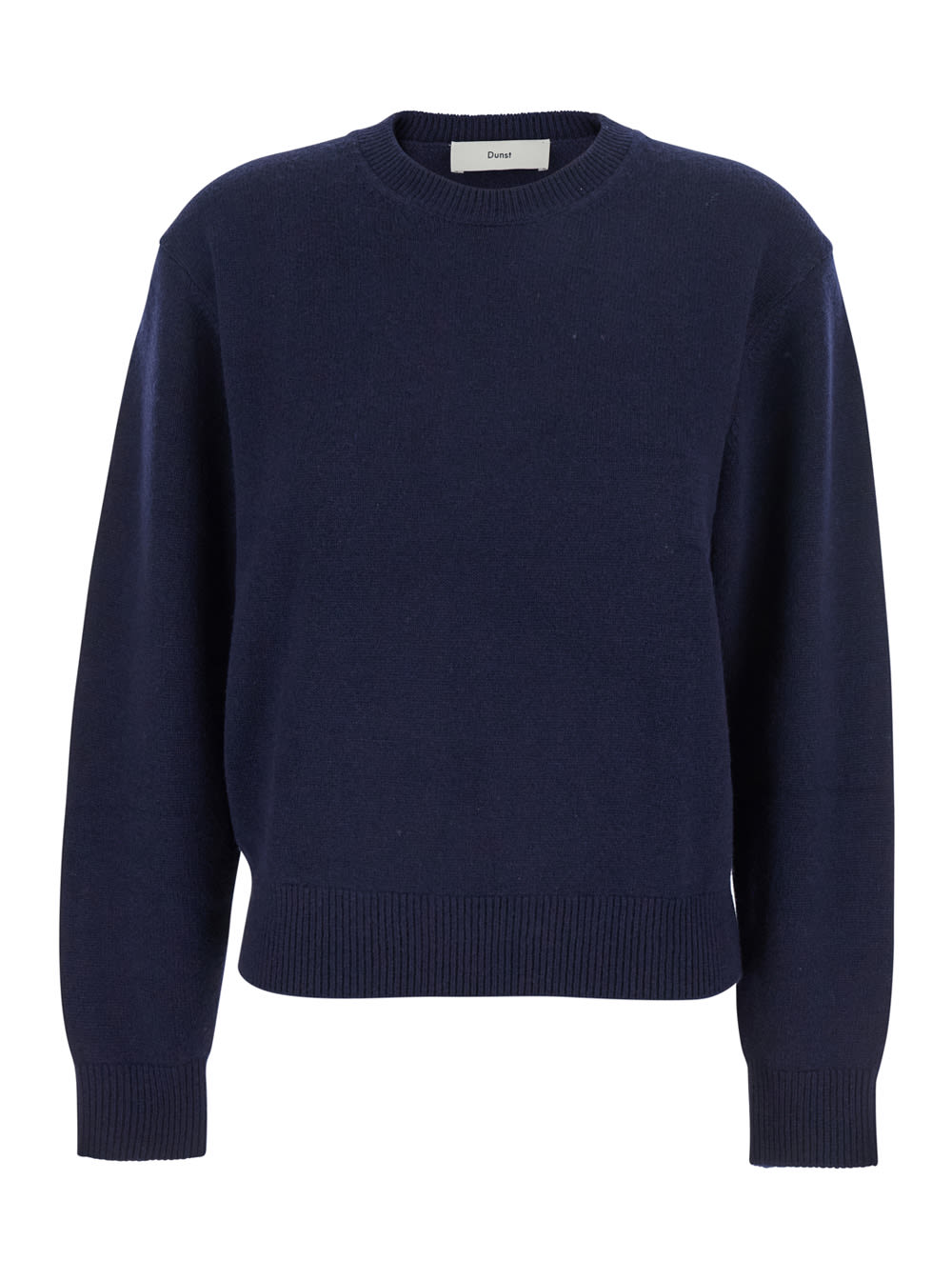 Dunst Blue Crew Neck Sweater With Ribbed Details In Cashmere Man In Animal Print