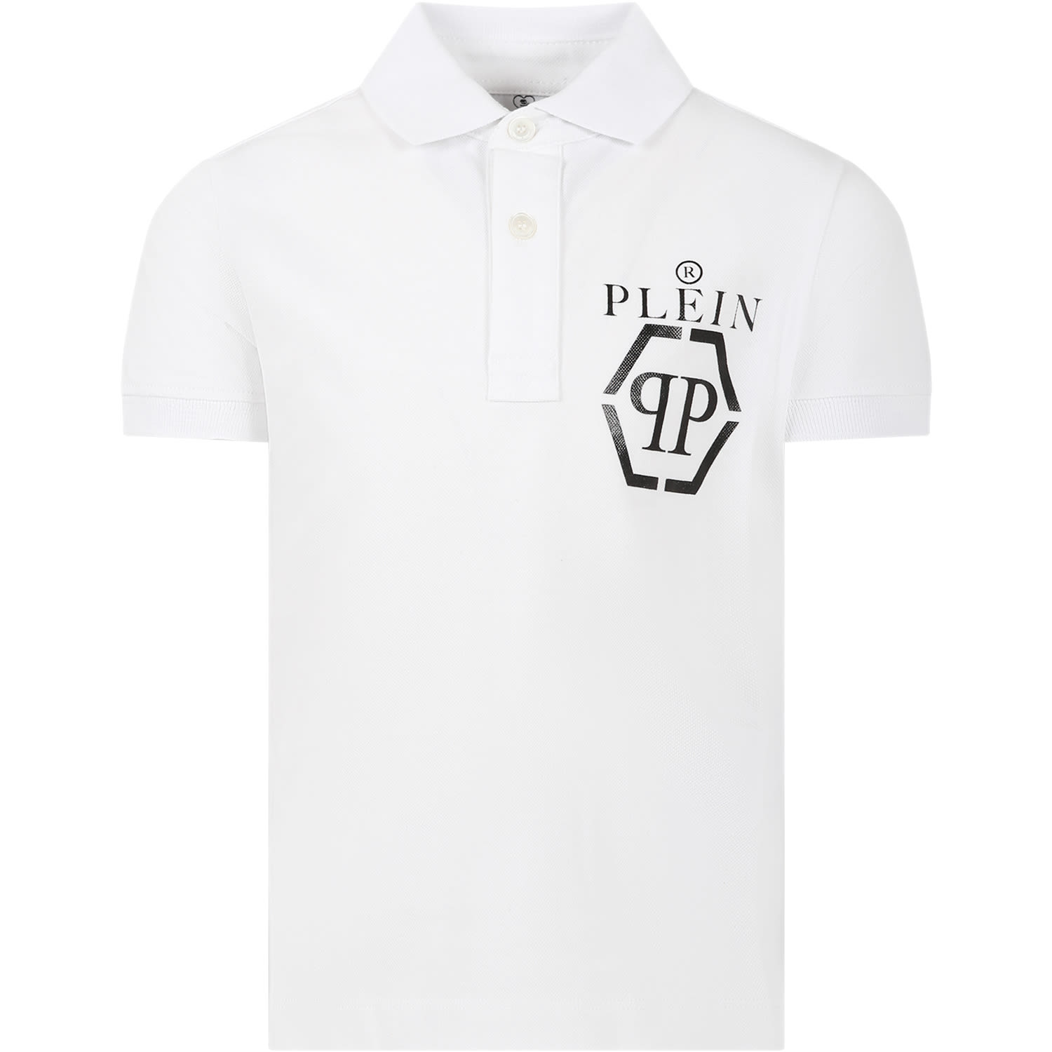 Philipp Plein Junior White Polo Shirt For Boy With Logo
