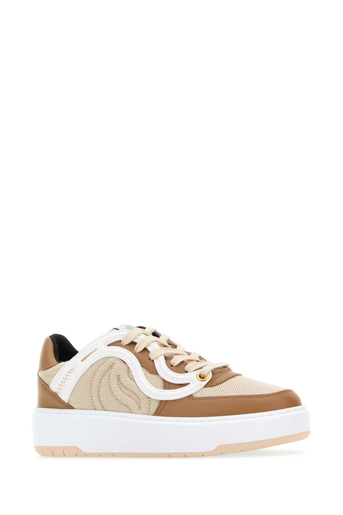 Shop Stella Mccartney Two-tone Alter Mat And Canvas S-wave 1 Sneakers In Whitenatural