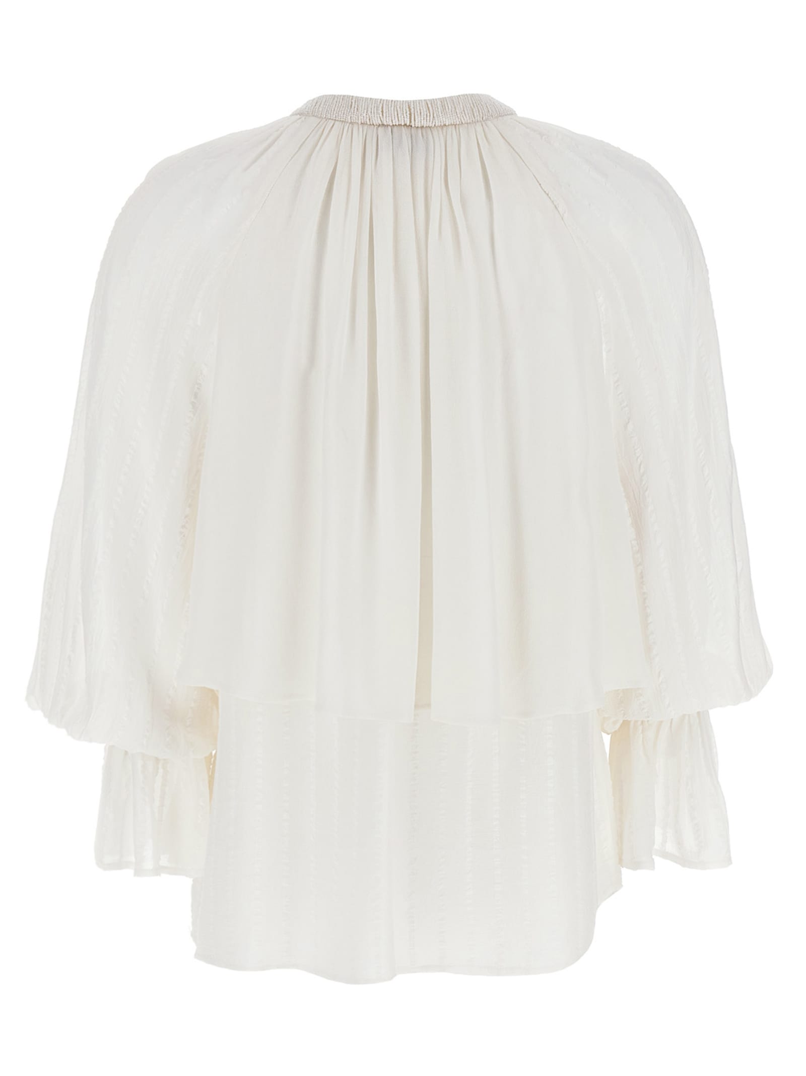 Pinko Layered Sheer Fabric Top With Tassel Detail In White