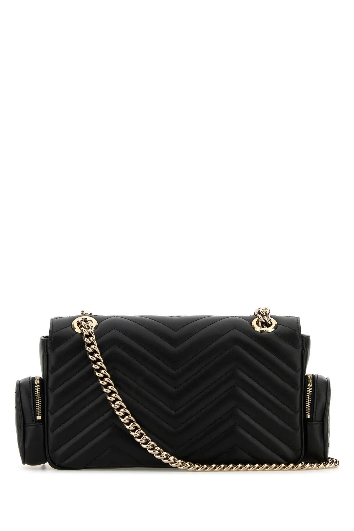 Shop Gucci Black Leather Small Gg Marmont Shoulder Bag