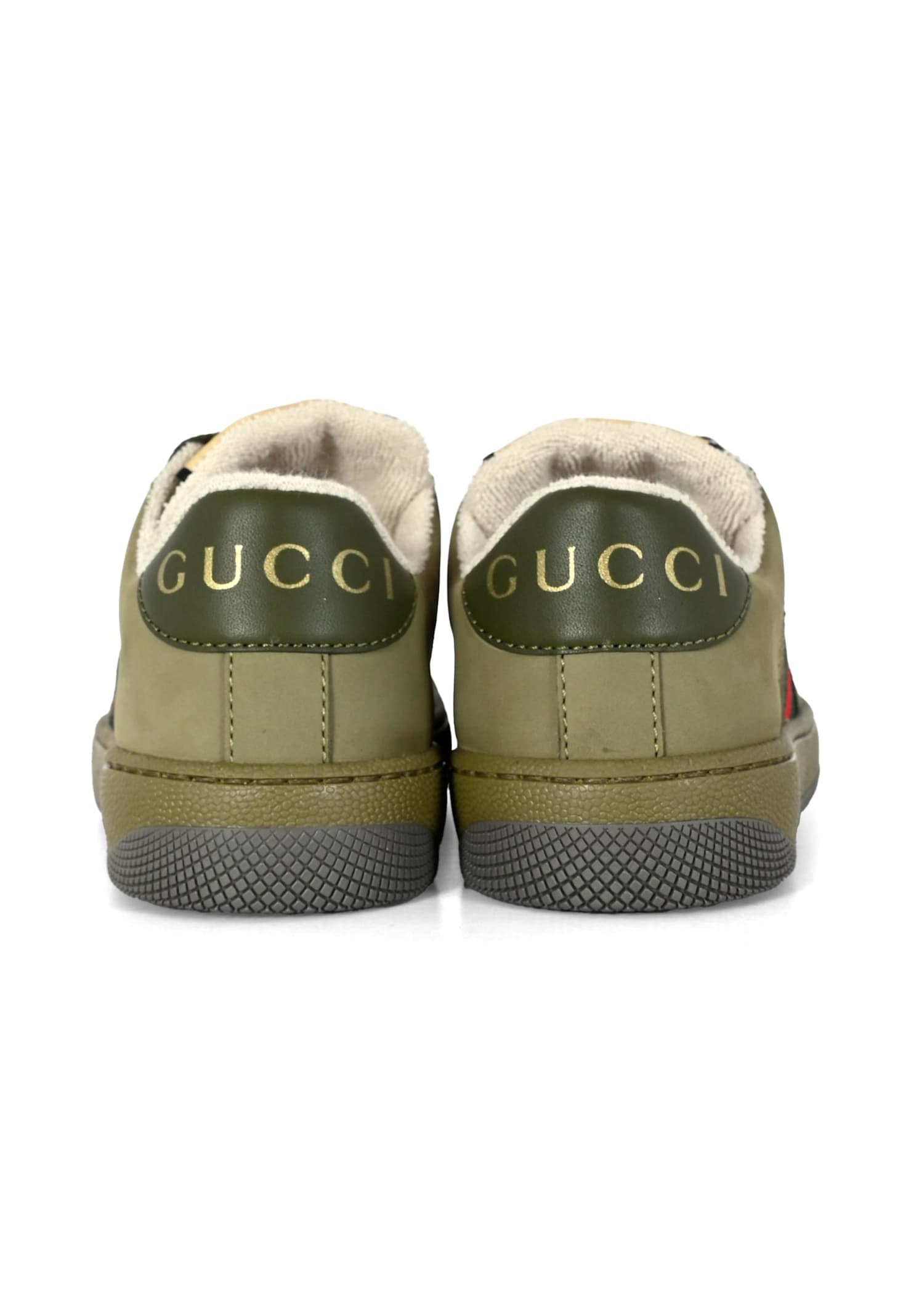 Gucci Green Screener Sneakers For Kids With Web Detail In Green