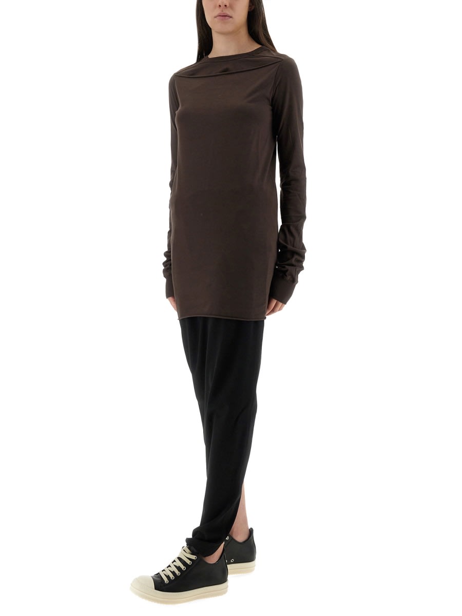 Rick Owens Crew Neck Long Sleeve Soft Fabric Top In Brown