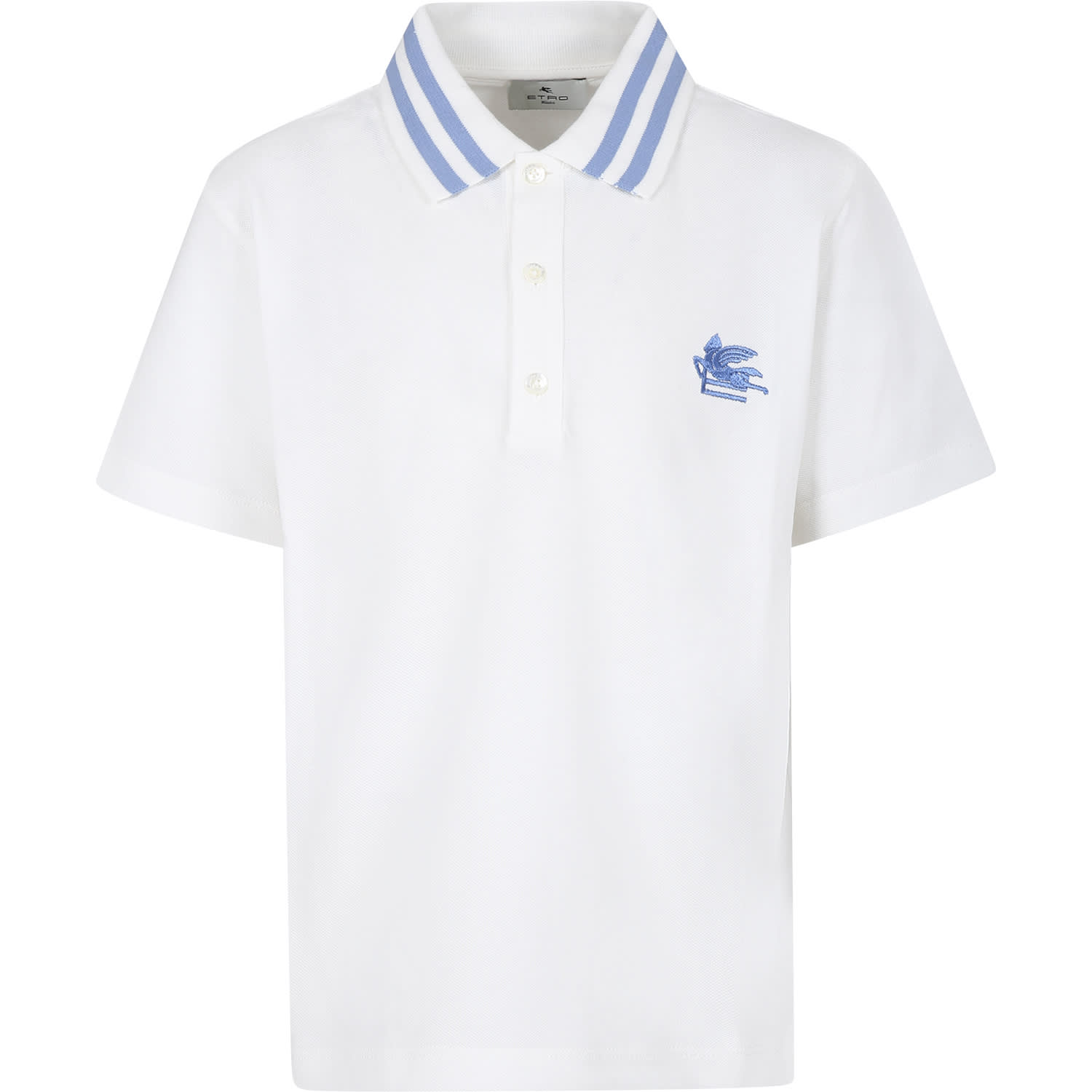 Shop Etro Ivory Polo Shirt For Boy With Pegasus