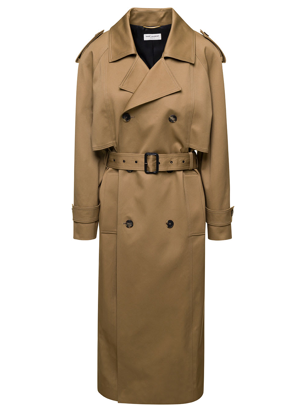 SAINT LAURENT BEIGE CLASSIC DOUBLE-BREASTED TRENCH COAT IN COTTON WOMAN