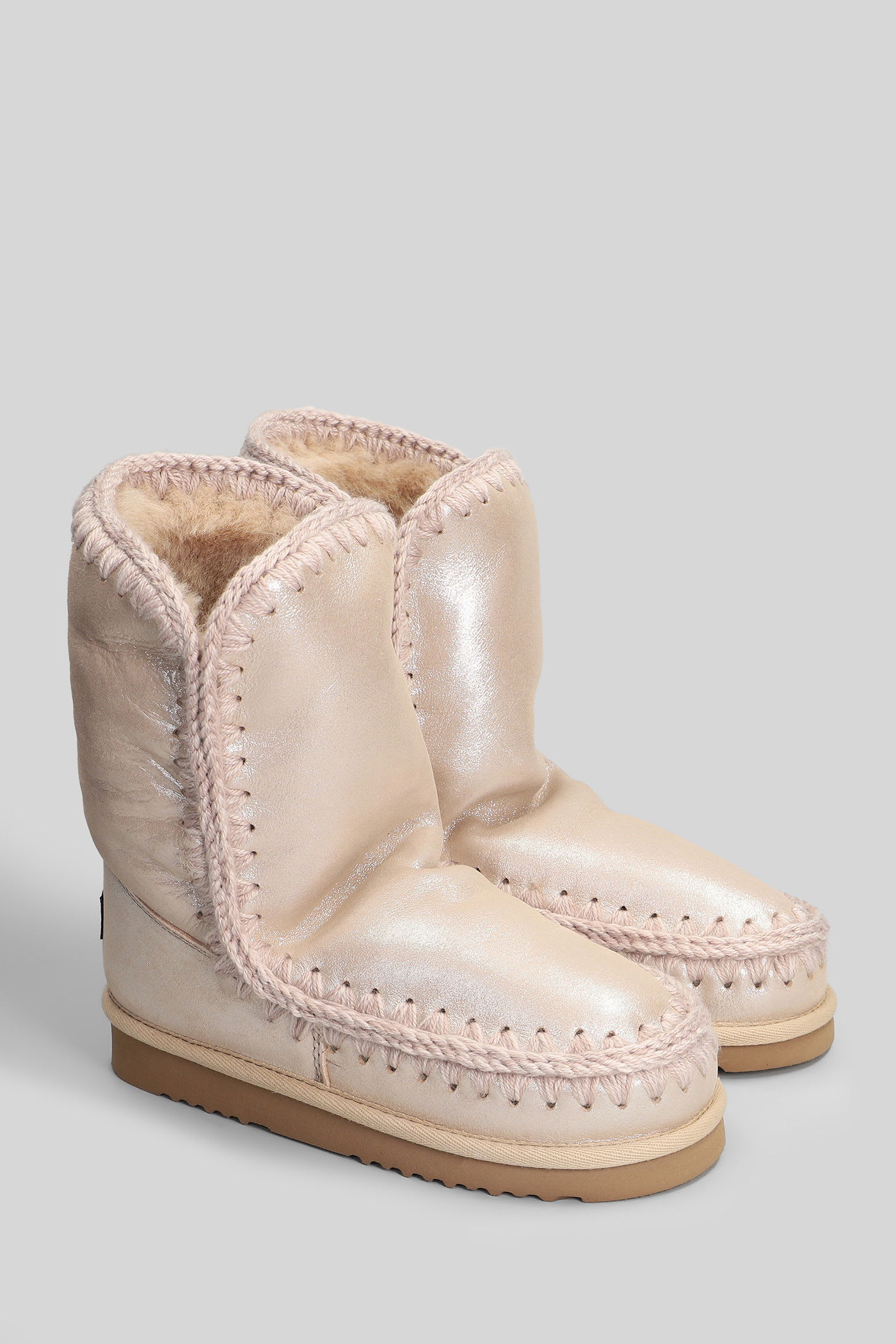 Mou Eskimo 24 Low Heels Ankle Boots In Rose-pink Glitter In Pink