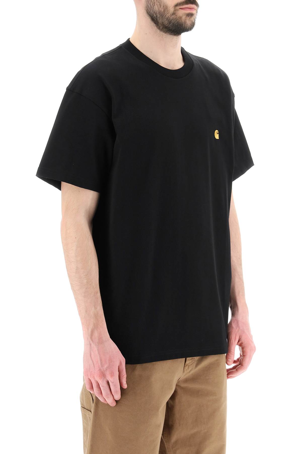 Carhartt Short Sleeve Chase T Shirt Dark Navy Gold In Black