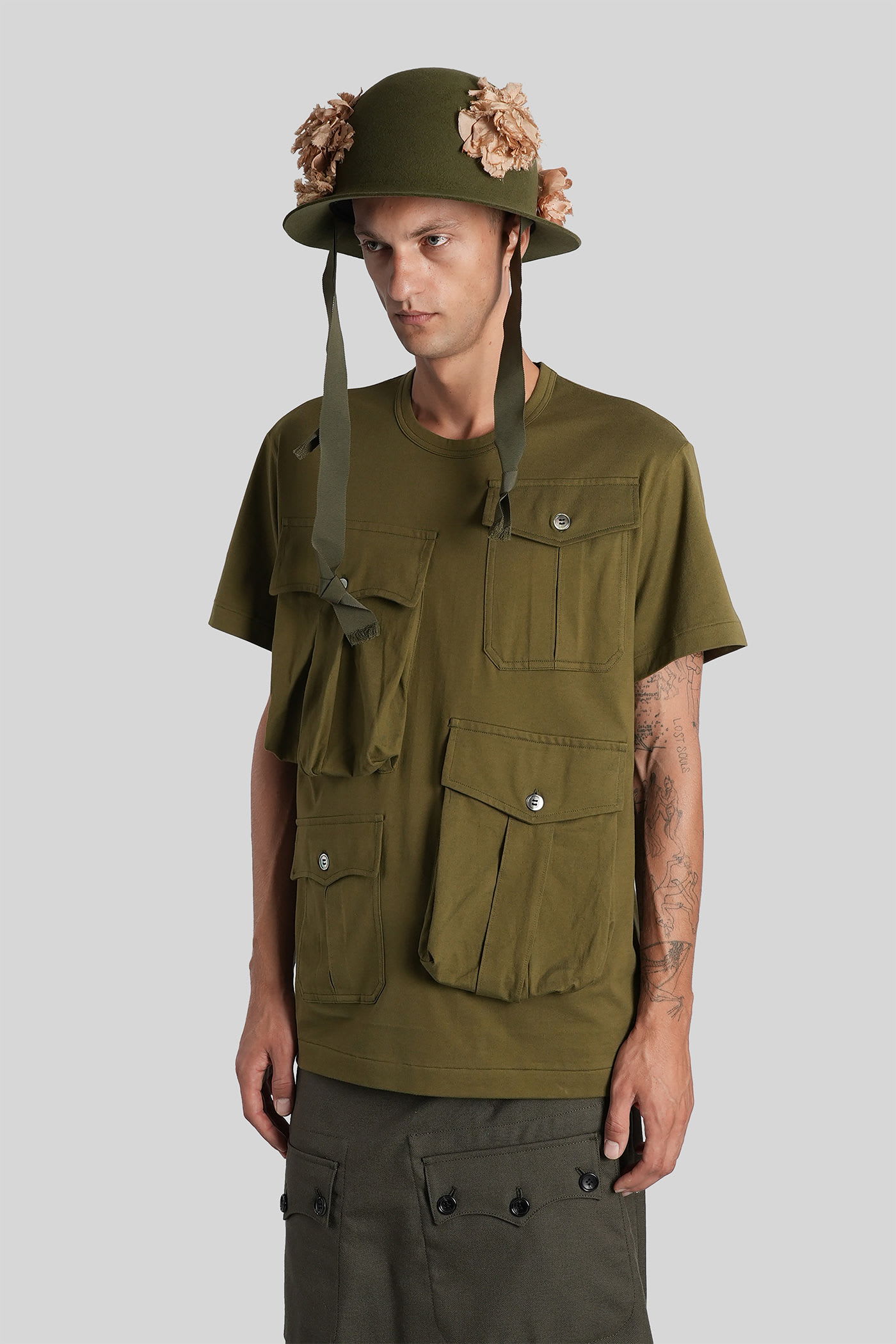 Comme Des Garçons Homme Deux Pocket-detail Round-neck T-shirt In Green