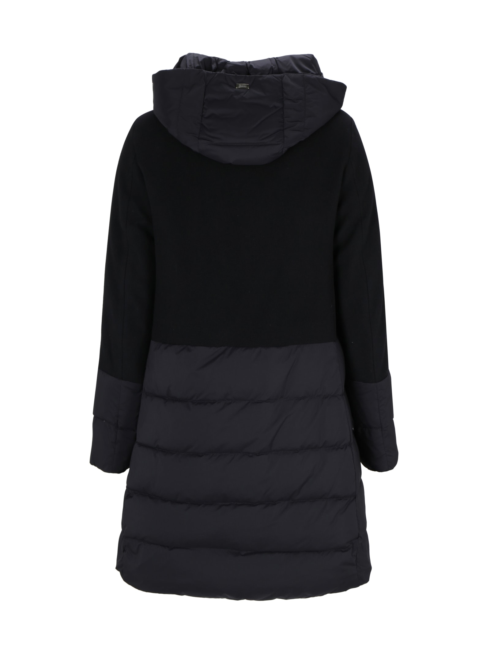 Herno Mixed Media Hooded Down Coat In Black