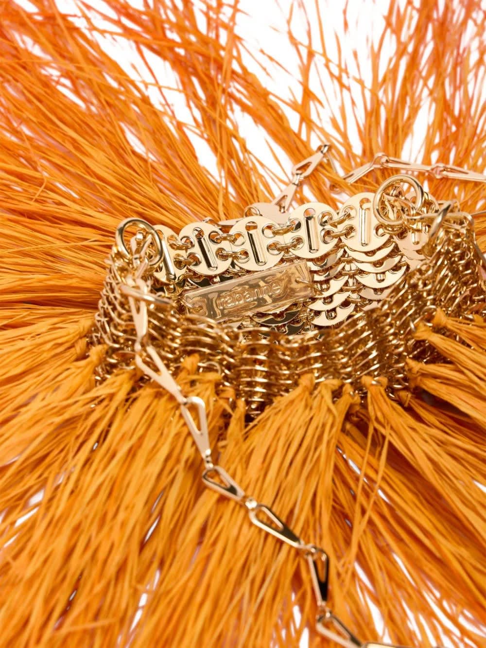 Shop Rabanne Golden Iconic 1969 Nano Shoulder Bag With Orange Fringes