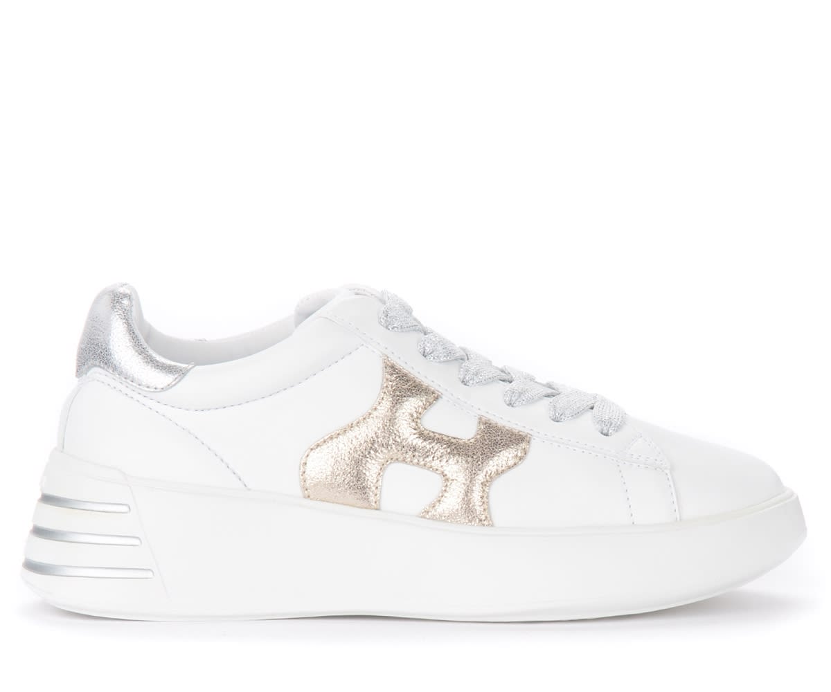 Hogan Rebel Sneakers In White, Silver And Gold Leather