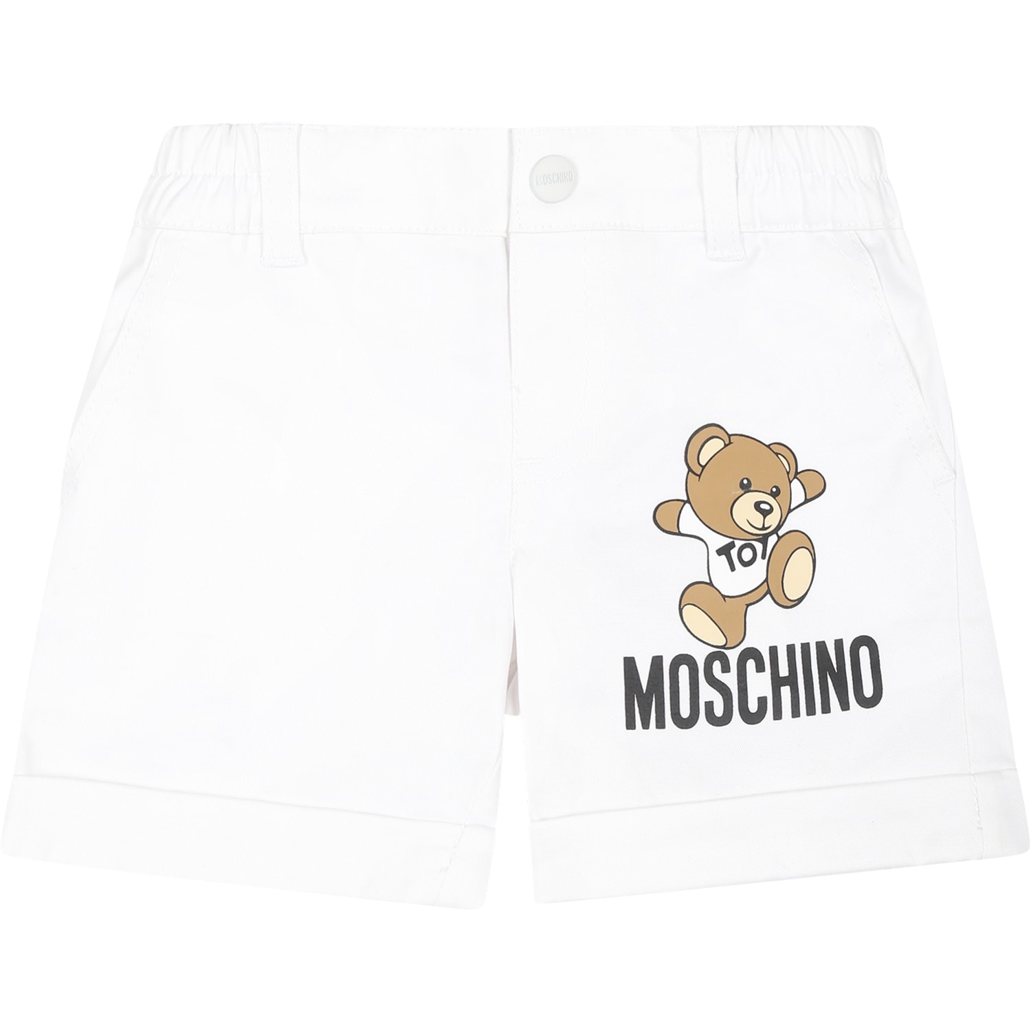 Shop Moschino White Shorts For Baby Boy With Teddy Bear And Logo