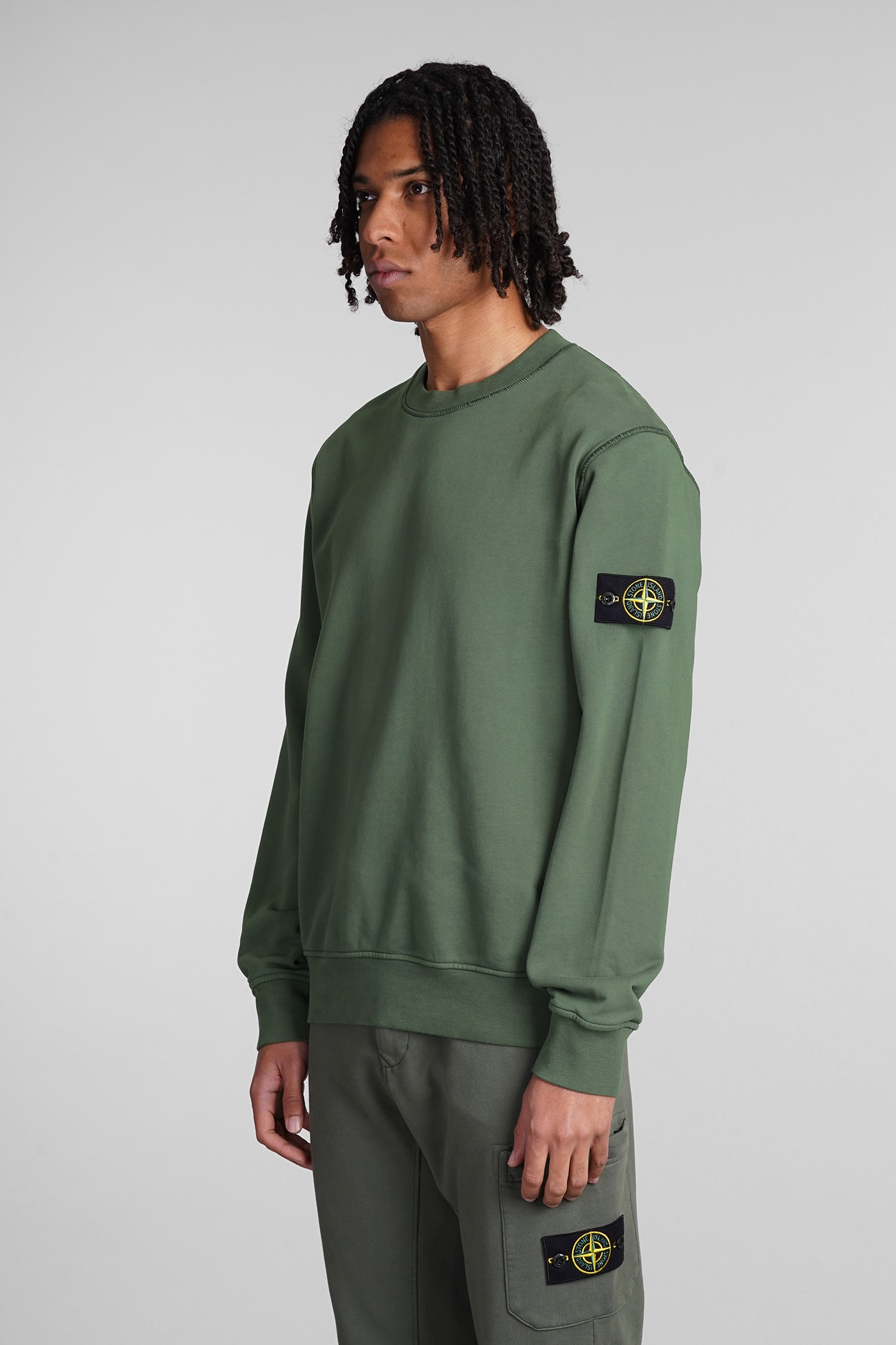 Shop Stone Island Sweatshirt In Green Cotton