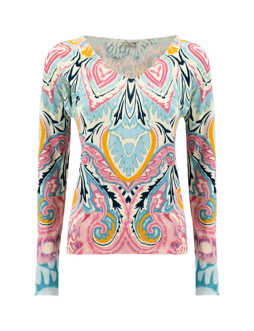 Etro Abstract-print Knit V-neck Top In Blue