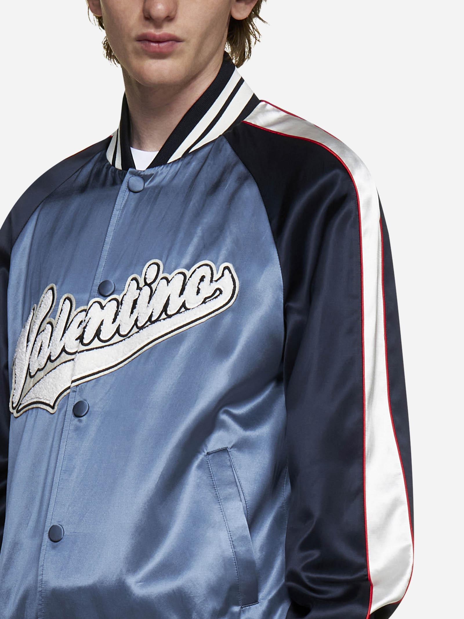 Valentino Logo-patch Viscose And Cotton Bomber Jacket In 7na