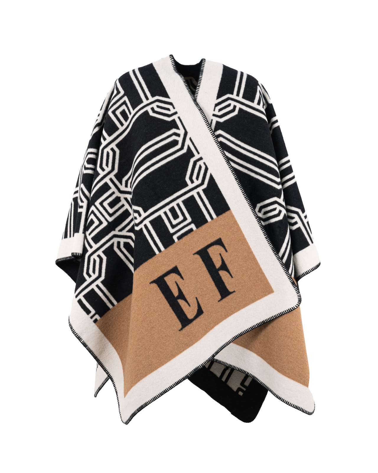 ELISABETTA FRANCHI LETTERING JACQUARD CAPE