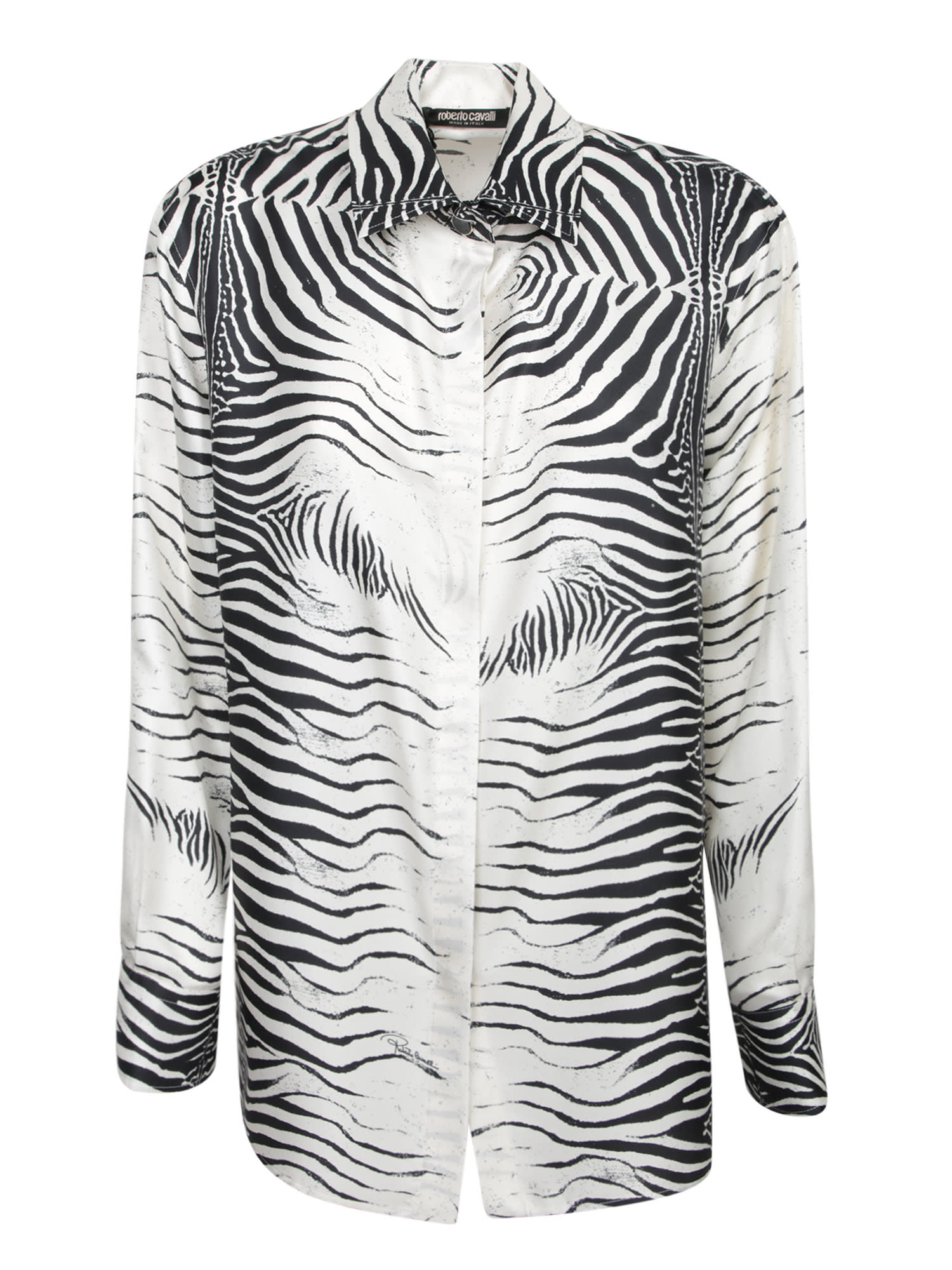 Roberto Cavalli Zebra Black And White Silk Shirt In Black