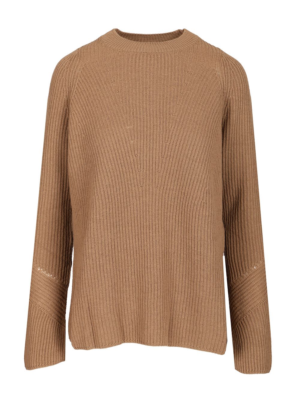 S Max Mara Molveno Crewneck Wool Ribbed Sweater Knitwear Beige In Brown