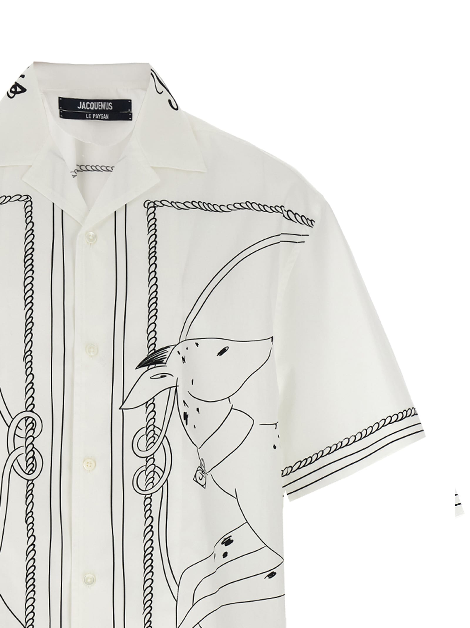 Jacquemus Jean Camp-collar Printed Cotton-poplin Shirt In White