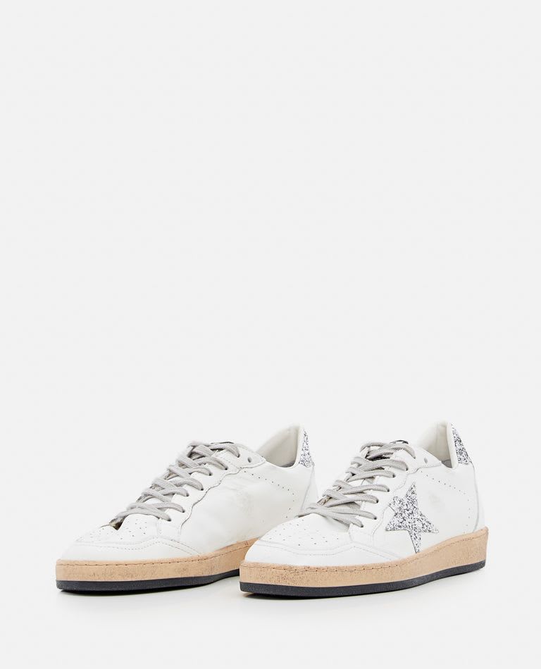 Shop Golden Goose Ballstar Leather And Glitter Sneakers In White