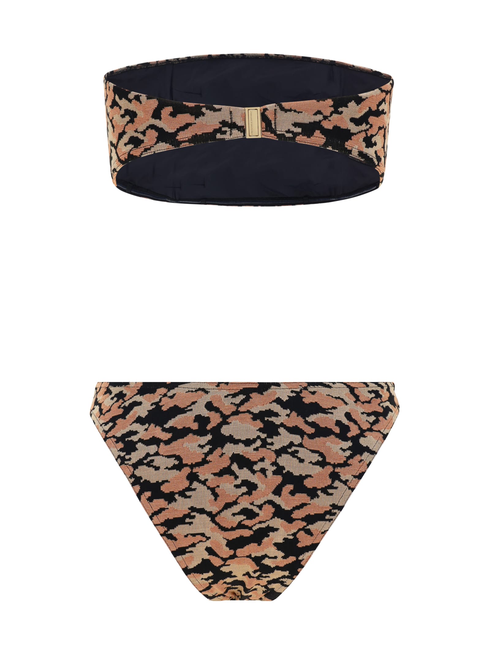 Shop Zimmermann Waverly Texture Bandeau Swimsuit In Black/gold