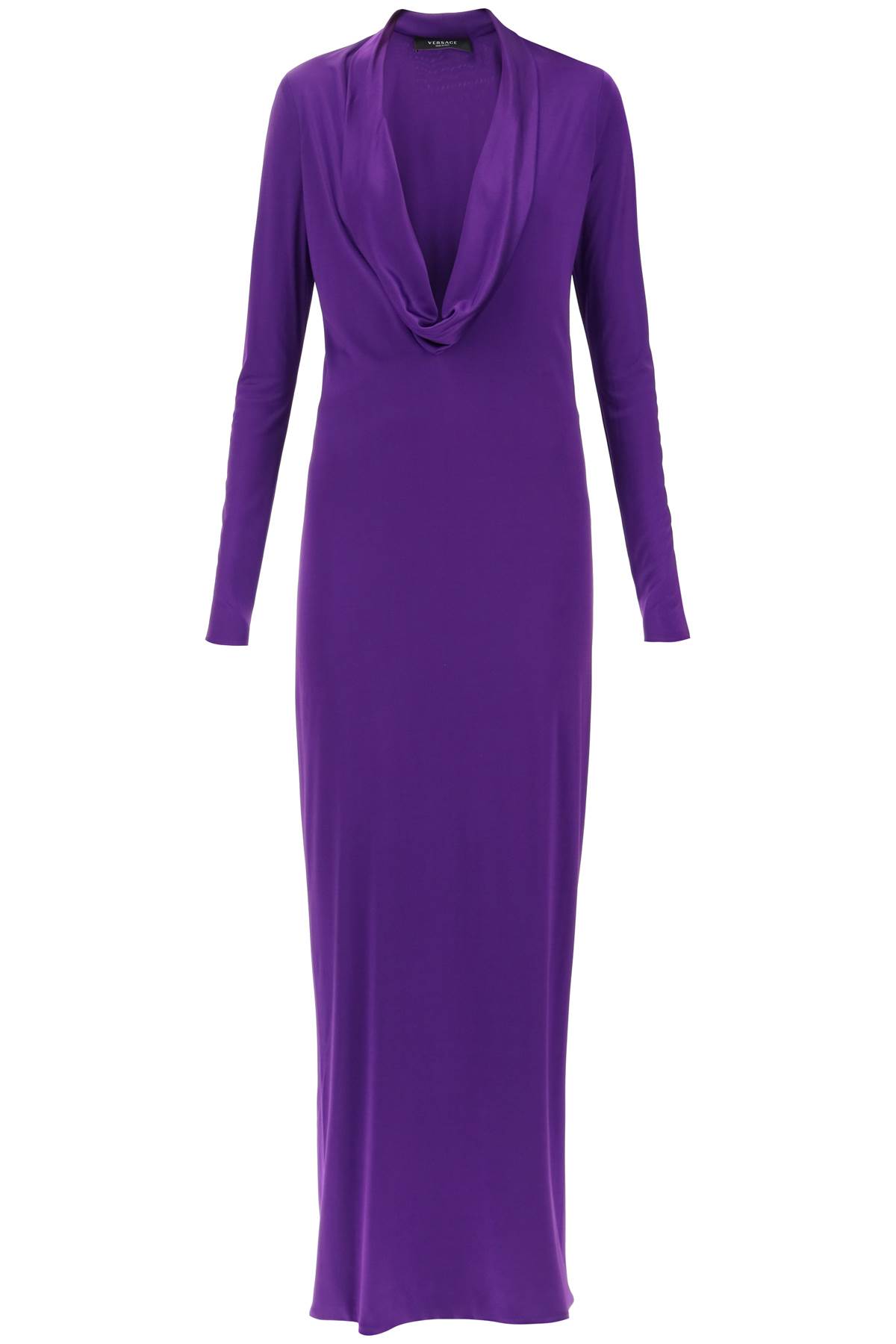 Shop Versace Cowl Neck Maxi Dress In Bright Dark Orchid (purple)