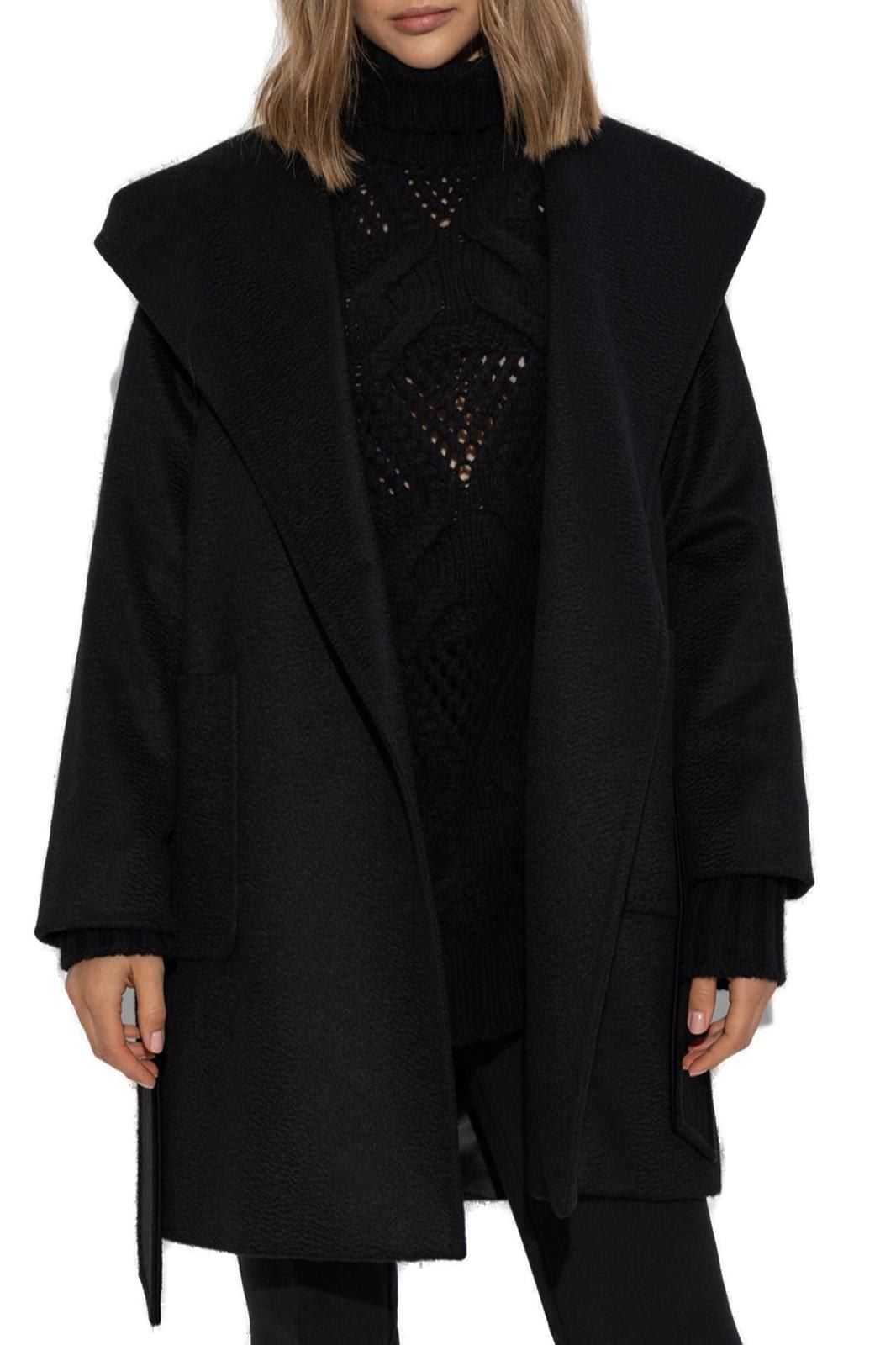 Shop Max Mara Belted Long-sleeved Coat In Black