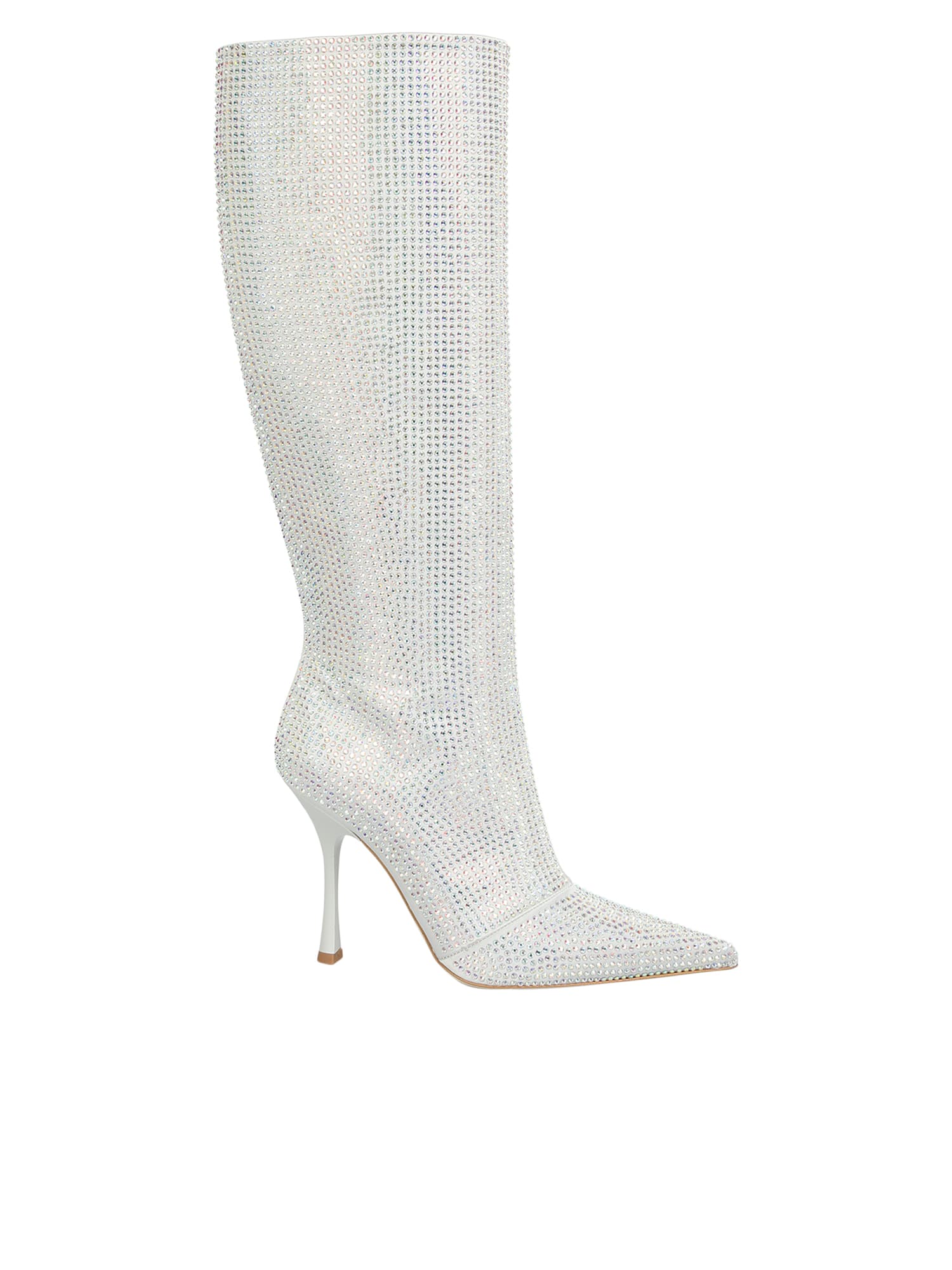 Leonie Hanne High-heel Boots With Rhinestones In White