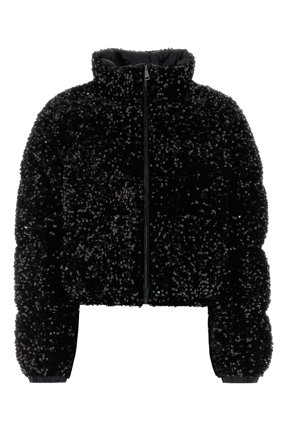 Moncler Textured Cropped Down Jacket With High Collar In Black