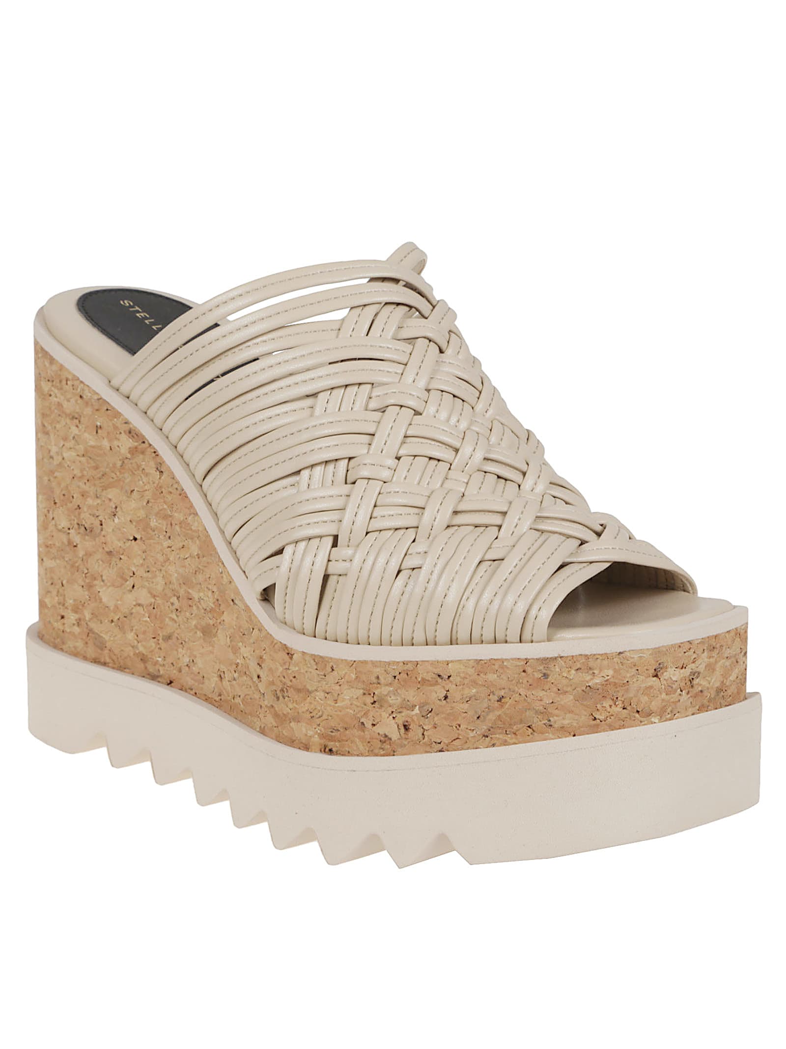 Stella Mccartney Woven Cork Wedge Mules In Ecru