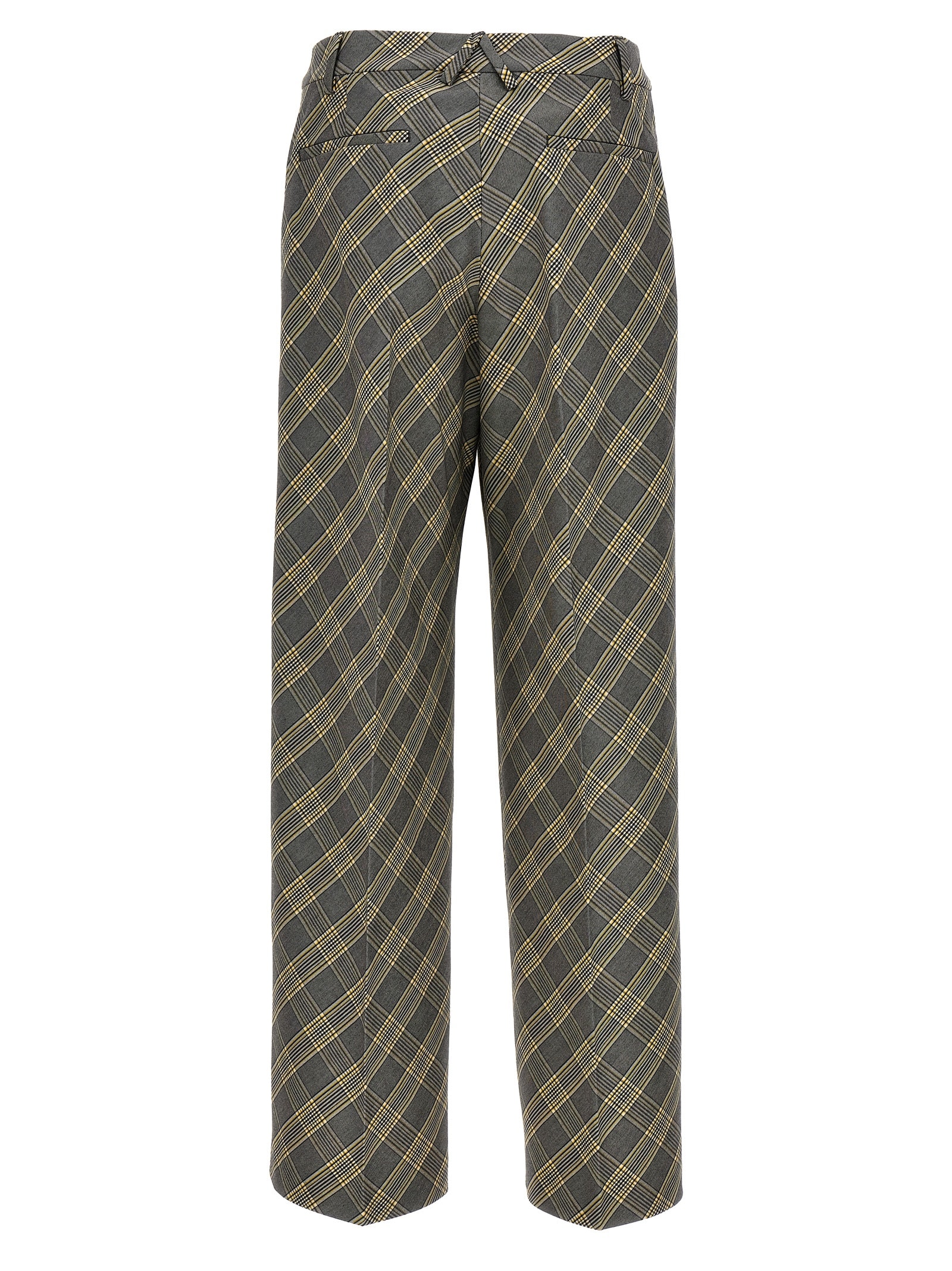 Ambush Check Print Cotton Trousers With Concealed Closure In Multicolor