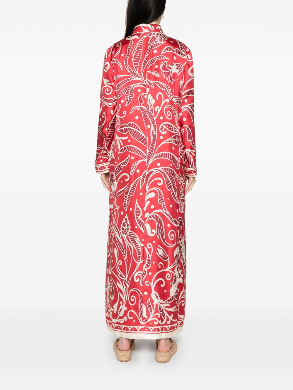 F.r.s For Restless Sleepers Printed Silk Long Shirtdress In Red