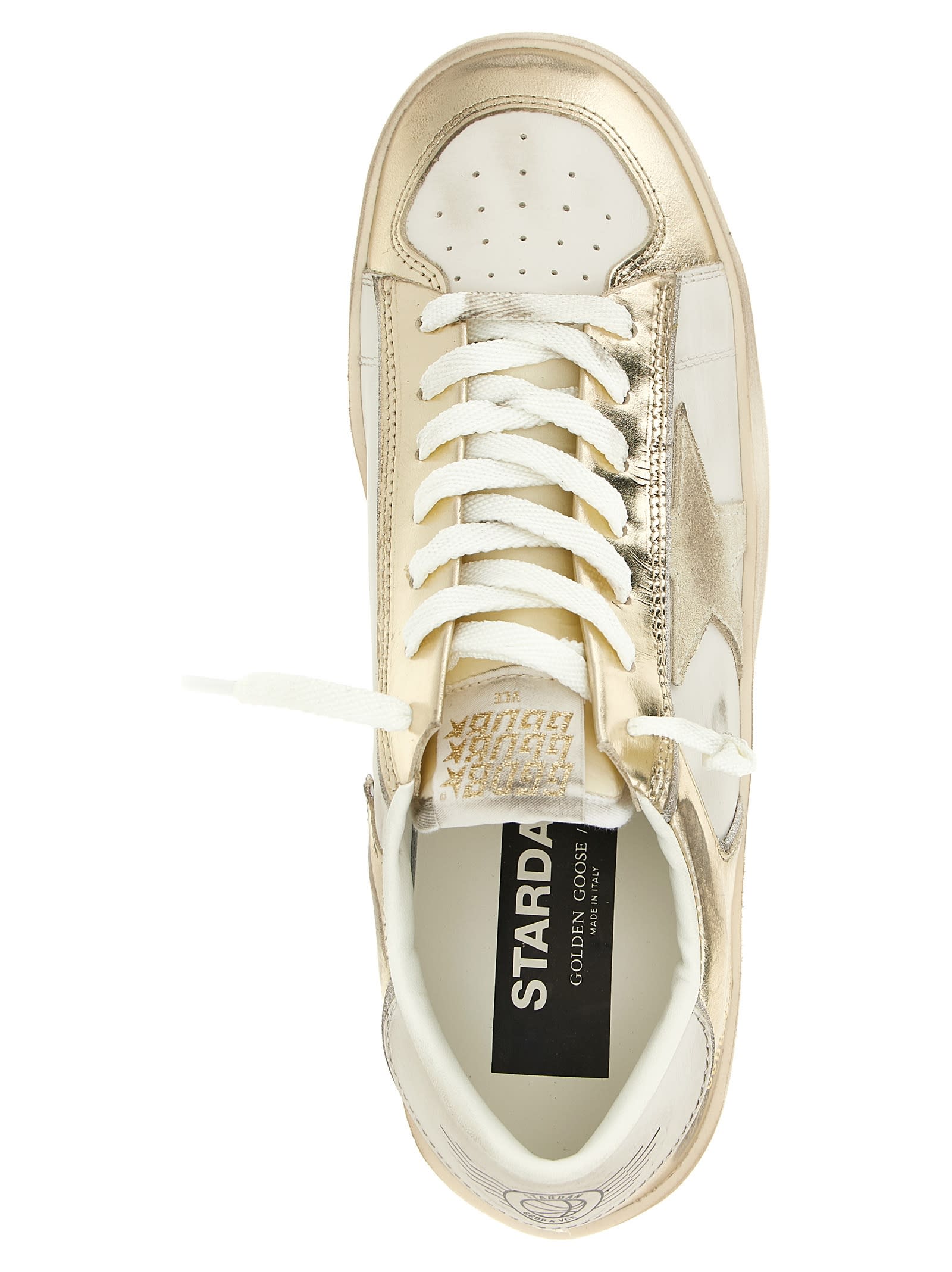 Golden Goose White And Gold Stardan Sneakers In Gold