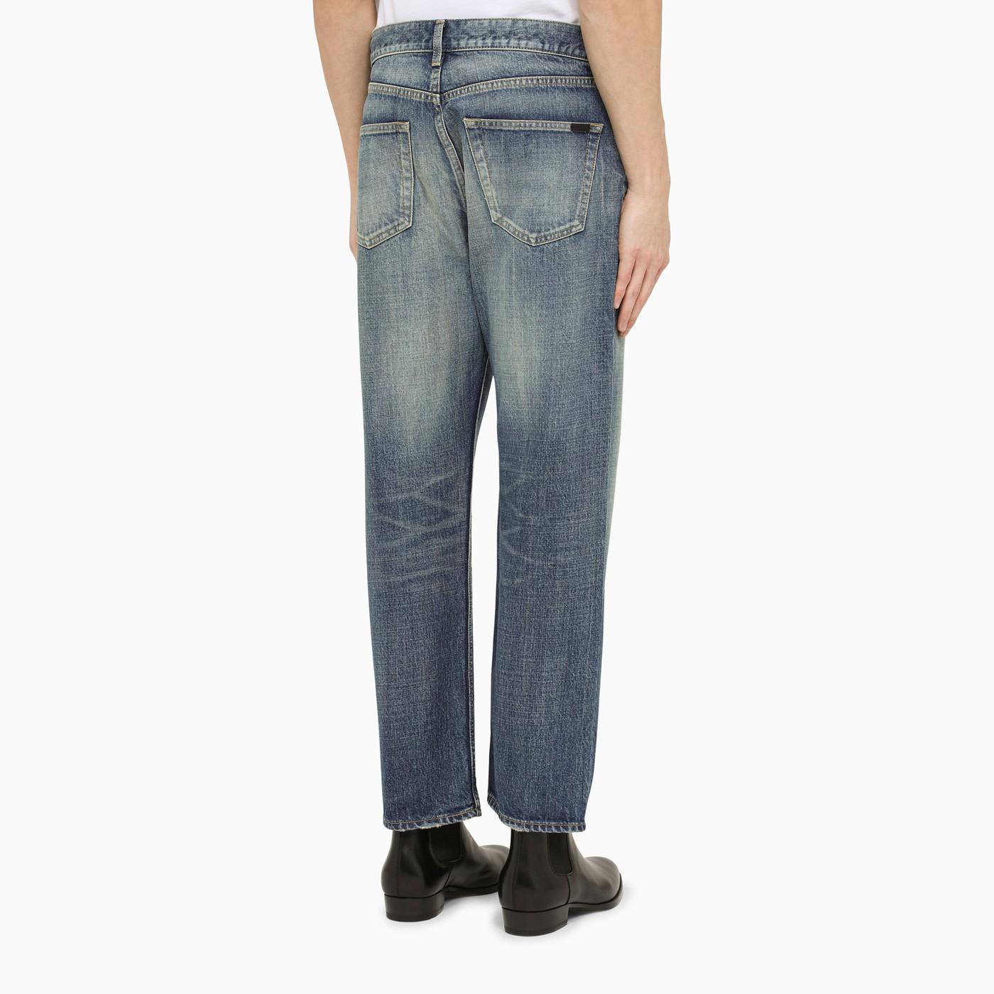 Shop Saint Laurent Washed Blue Cropped Jeans In Vintage