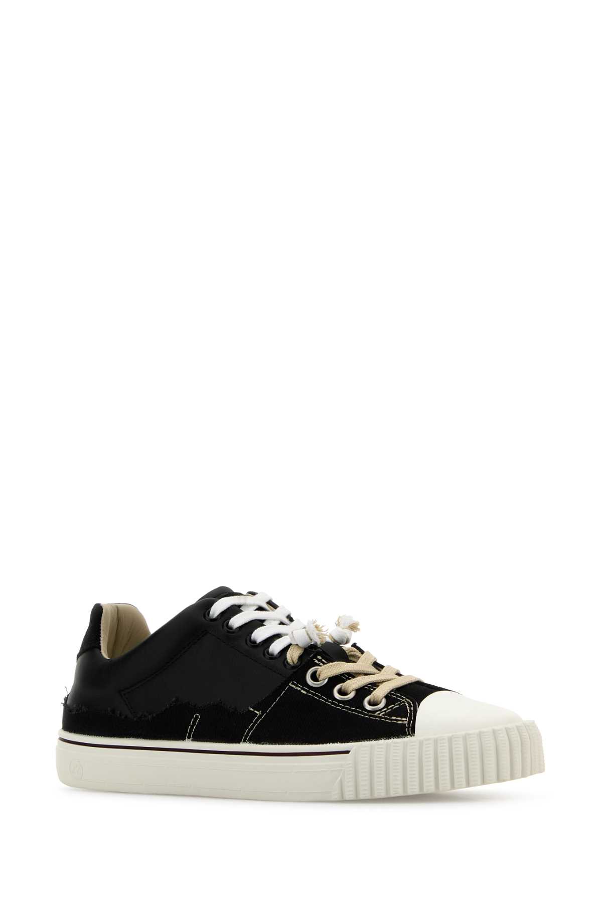 Shop Maison Margiela Black Leather And Canvas New Evolution Sneakers In Blackblack