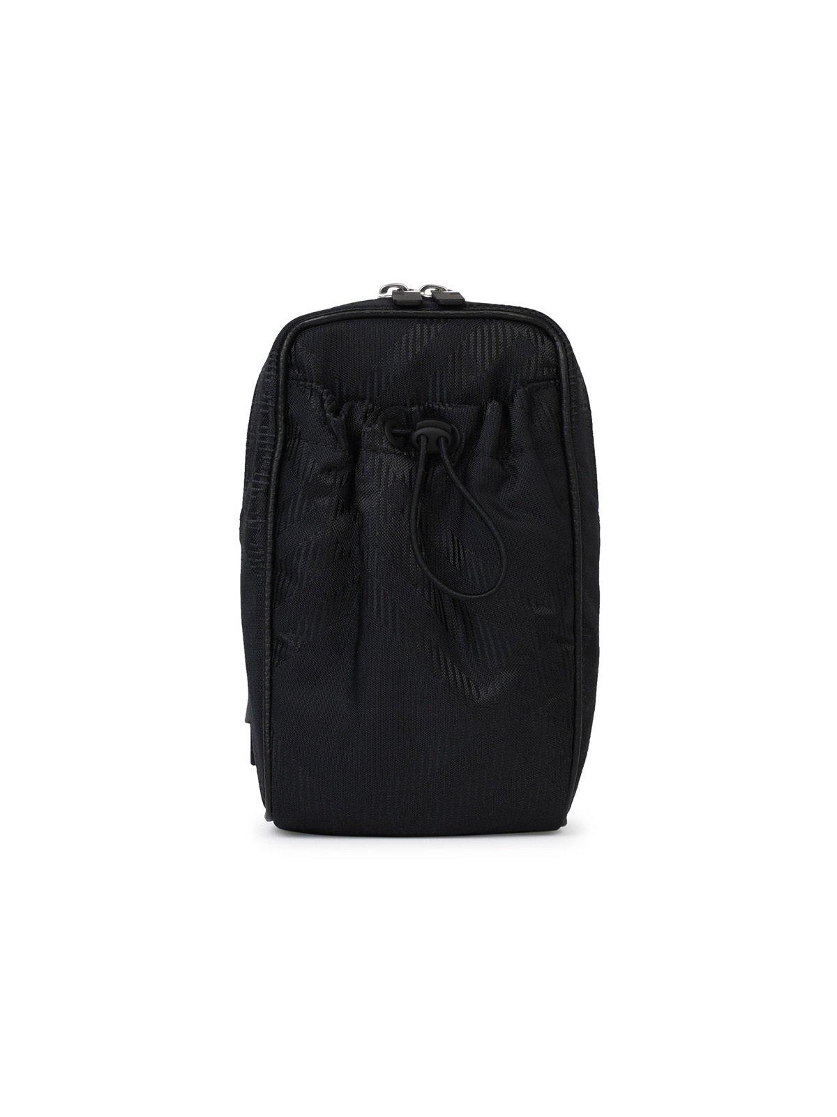 Shop Burberry Check-jacquard Zipped Phone Bag In Black