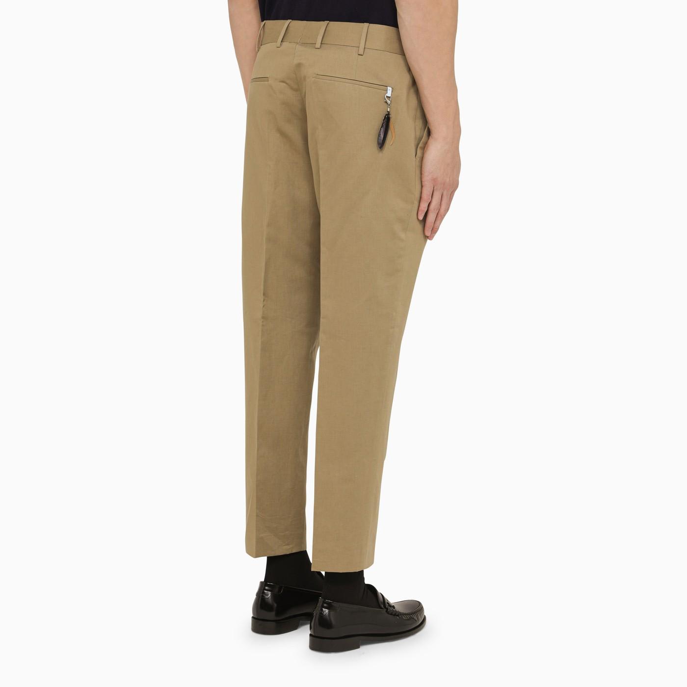 Shop Pt01 Rope-coloured Slim Trousers In Cotton And Linen In Beige