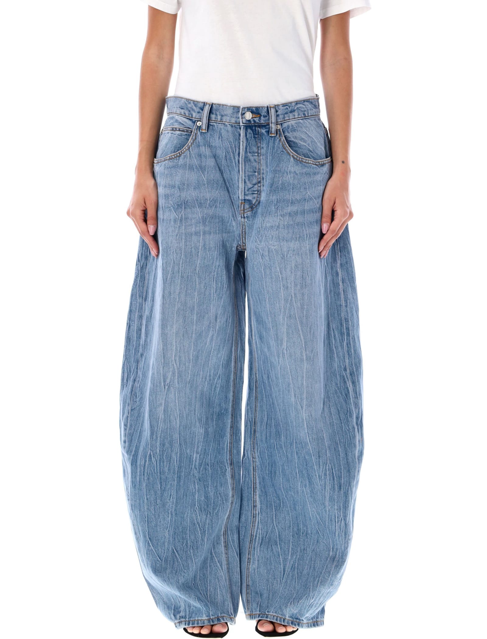 Shop Alexander Wang Oversized Round Low Rised Jeans In Blu Denim