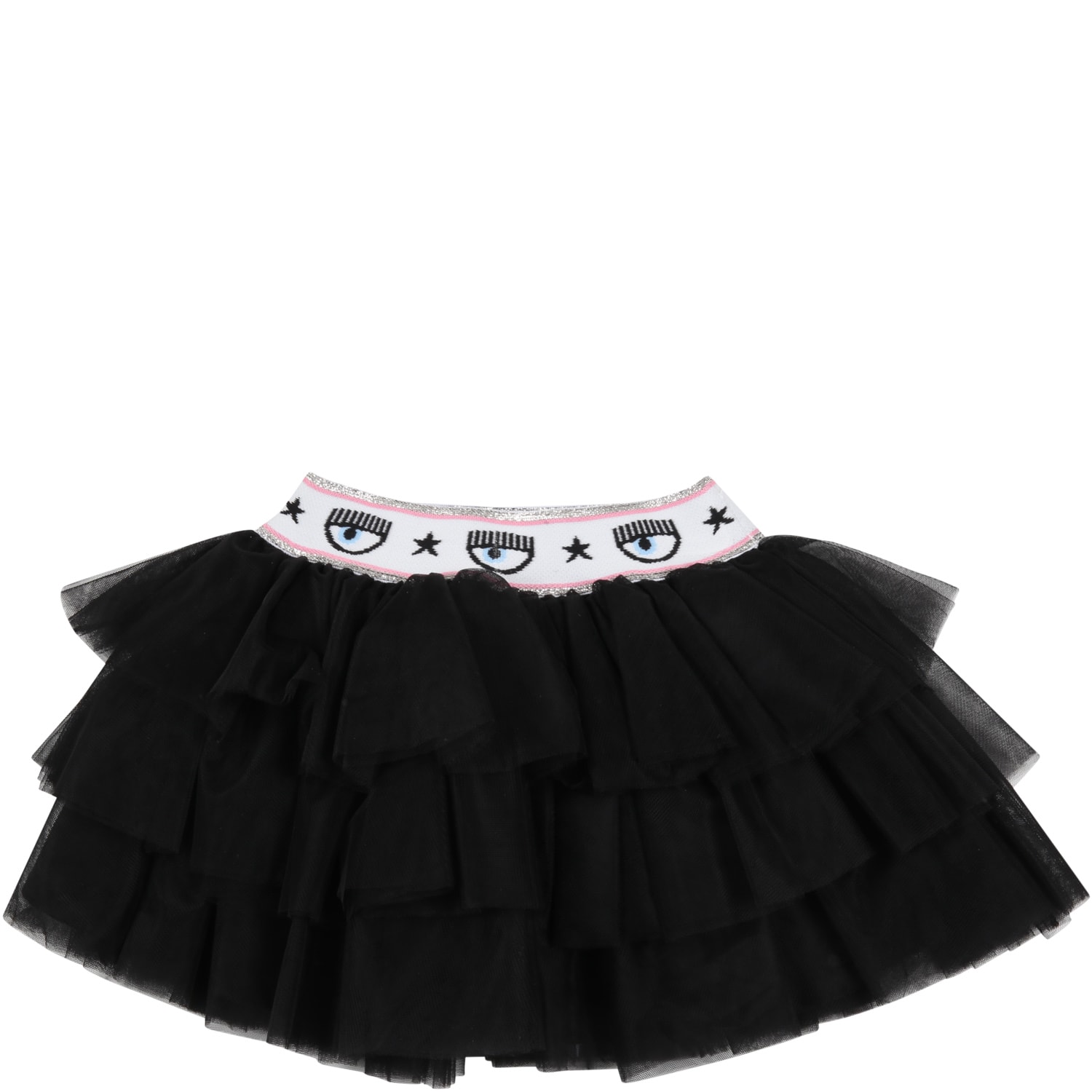 Chiara Ferragni Black Skirt For Baby Girl With Iconic Blinking Eye
