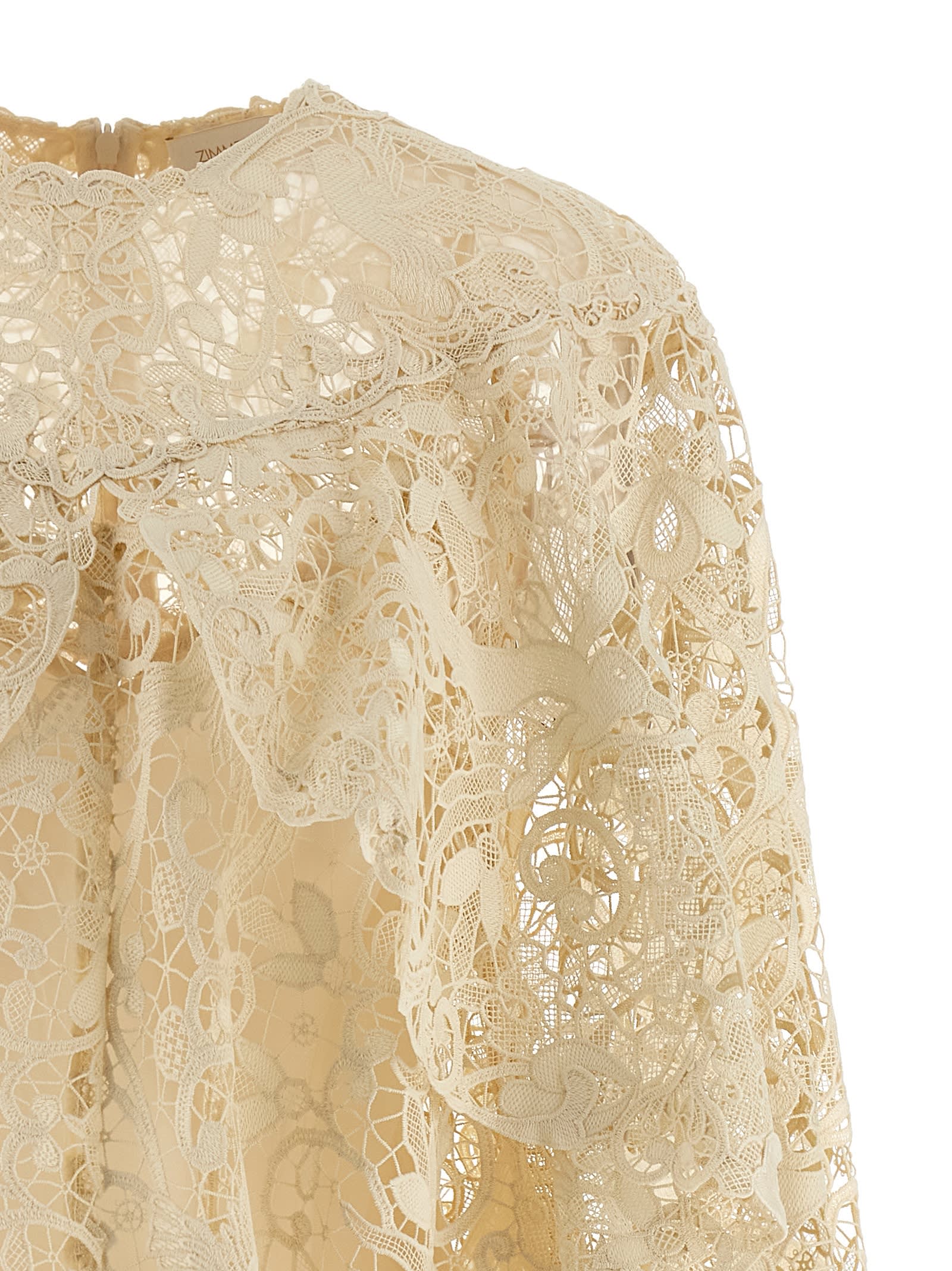 Zimmermann Memento Bird Lace Mini Dresses Beige In Gold