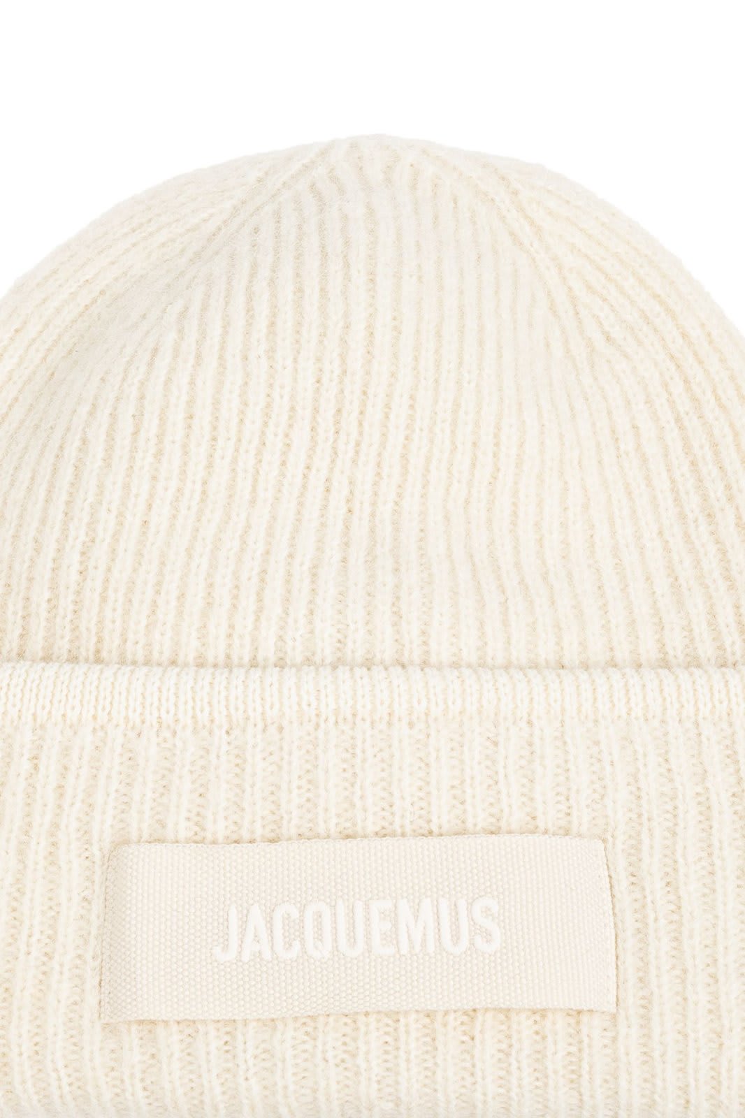 Shop Jacquemus Logo Patch Ribbed Beanie In Neutrals