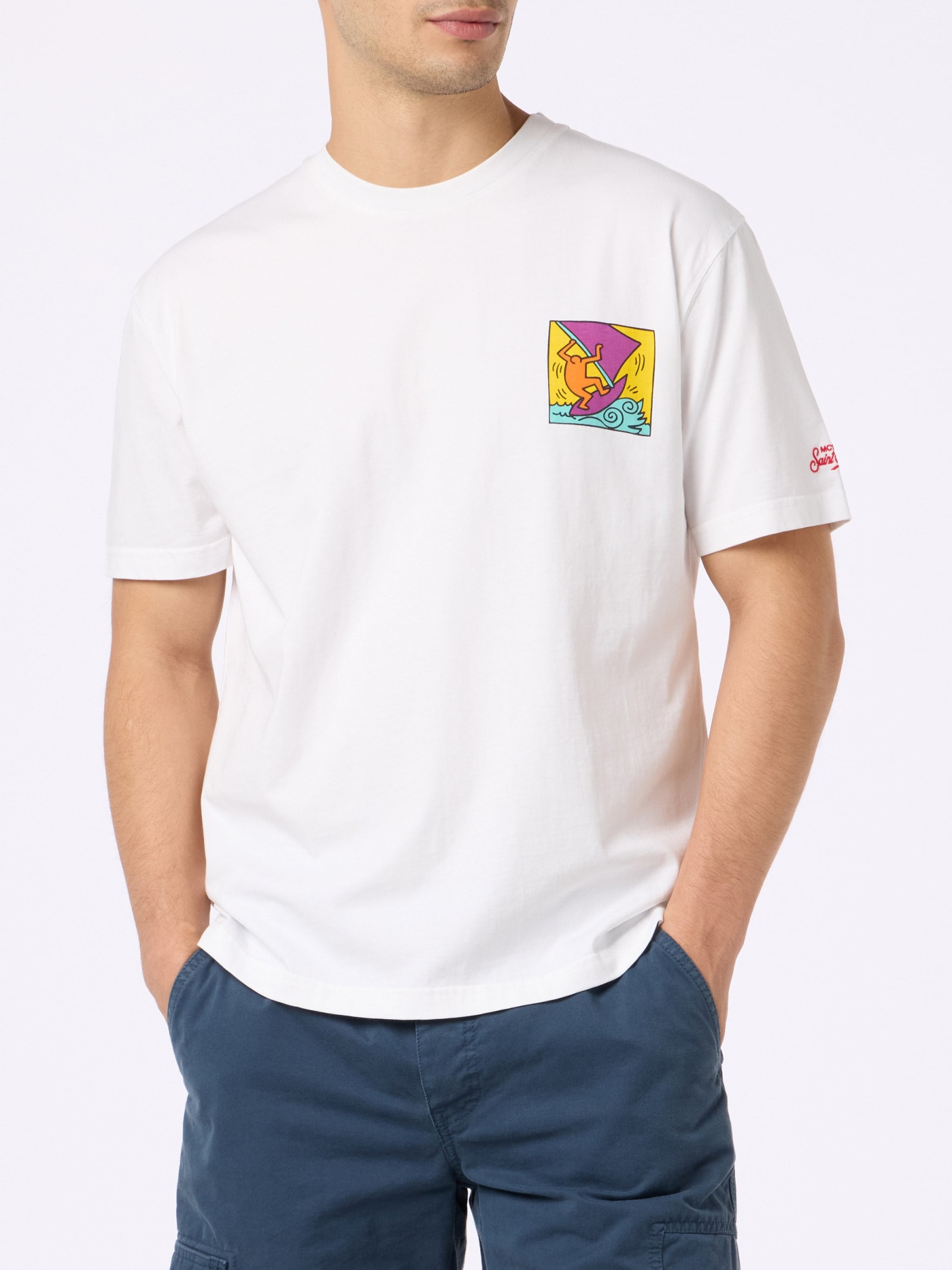 MC2 SAINT BARTH MAN COTTON T-SHIRT WITH KEITH HARING DESIGN FRONT AND BACK PRINT KEITH HARING SPECIAL EDITION
