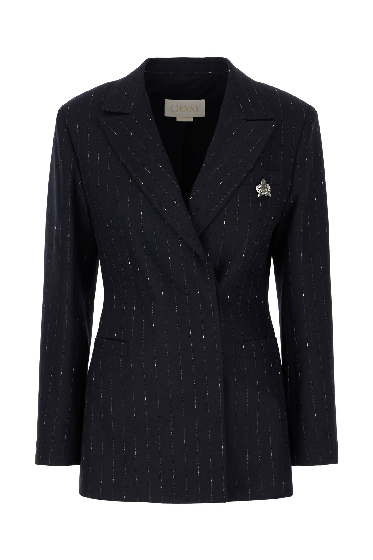 Shop Genny Midnight Blue Stretch Wool Blend Blazer In Gessato Blu