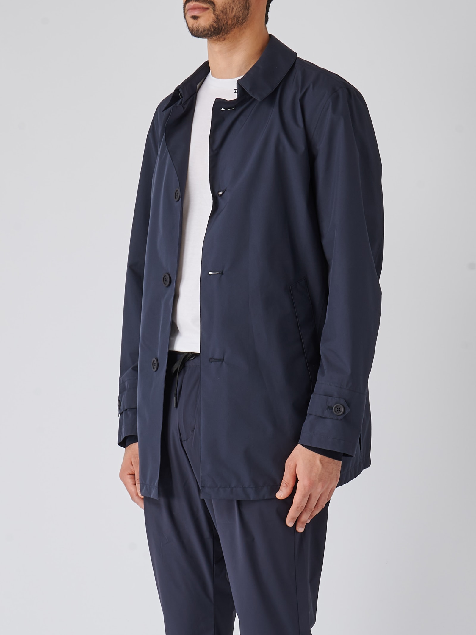 Shop Herno Impermeabile Con Cappellino Gor Jacket In Navy