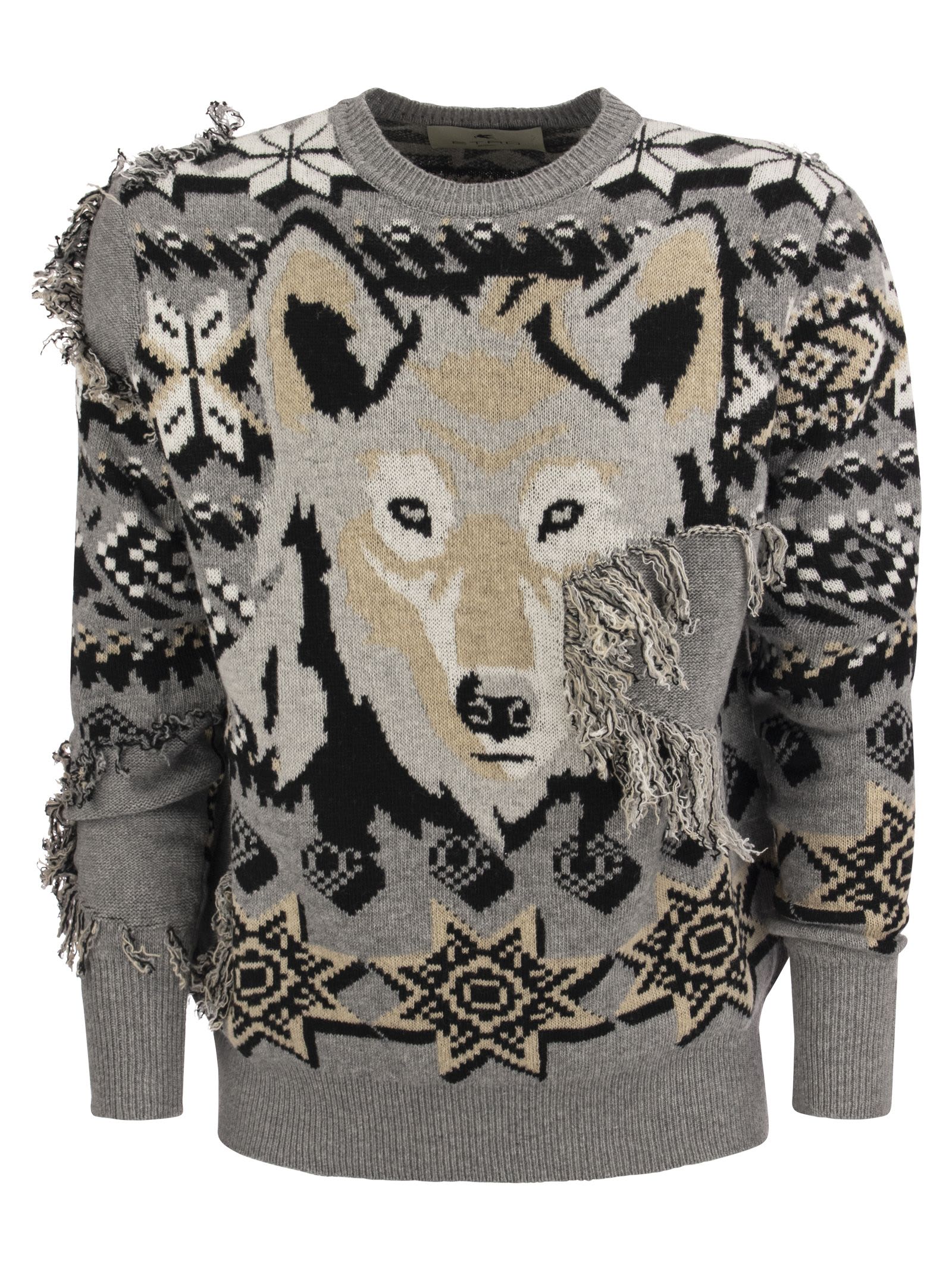 Etro Jacquard Jumper Inlaid With Wolf