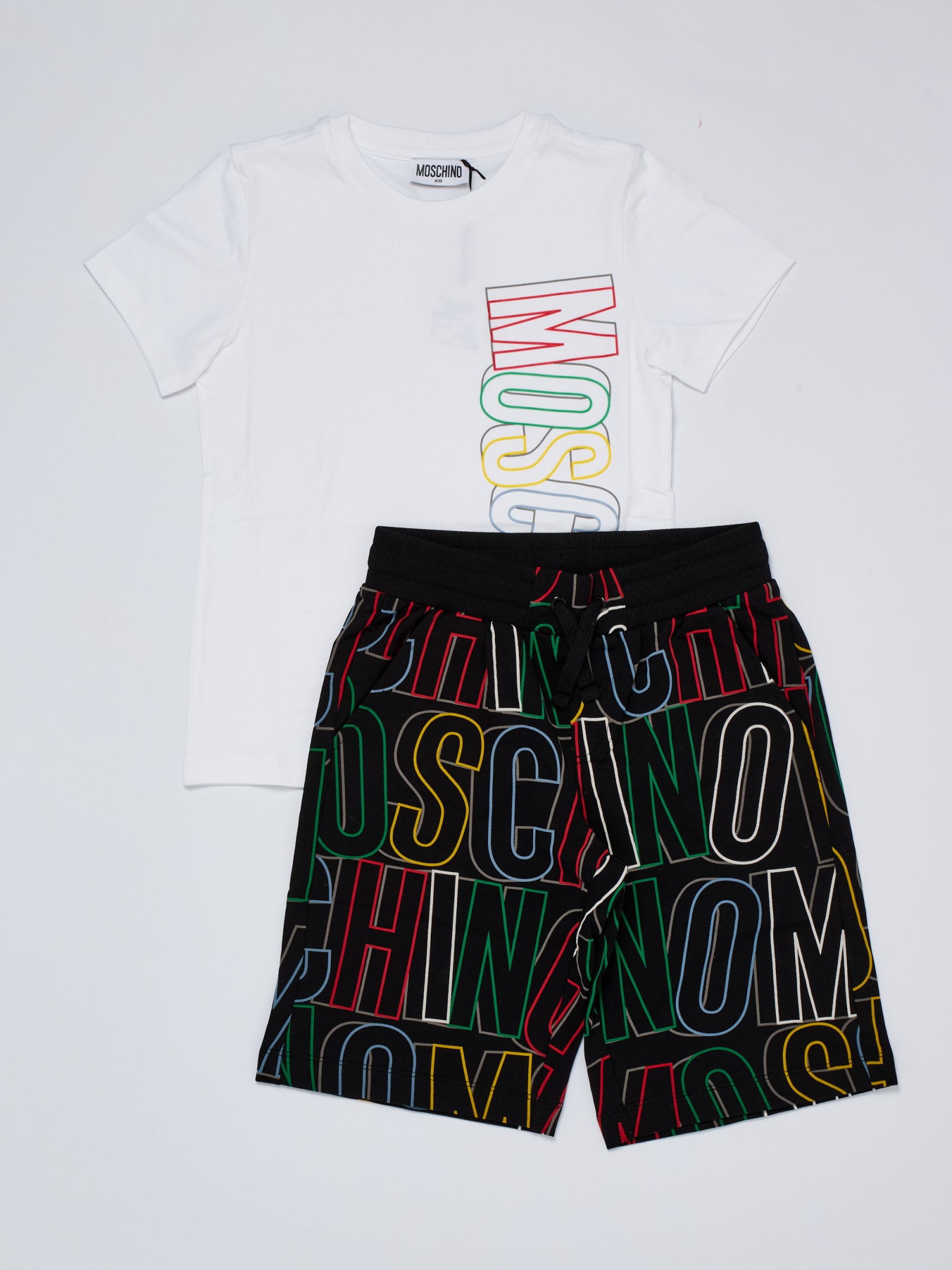Moschino Kids' T-shirt+shorts Suit In Bianco-nero