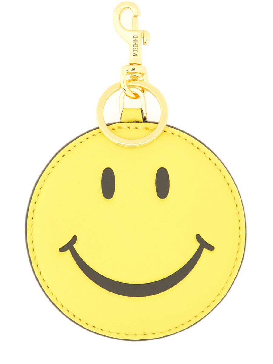 Shop Moschino Smile Keychain In Yellow